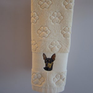 Miniature Pinscher embroidered paw print hand towel