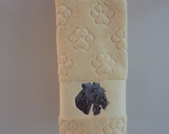 Kerry Blue Terrier embroidered paw print hand towel