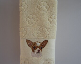 Chihuahua embroidered paw print hand towel