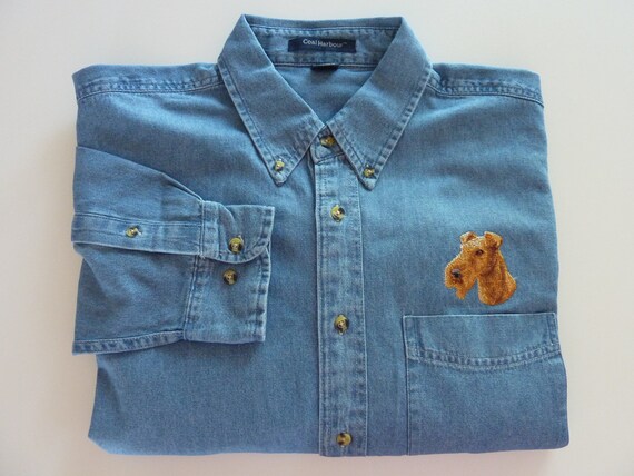 SHIBA INU embroidered denim shirt XS-XL