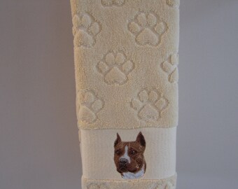 American StaffordshireTerrier embroidered paw print hand towel