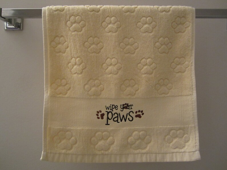 Wipe your Paws embroidered paw print hand towel Etsy