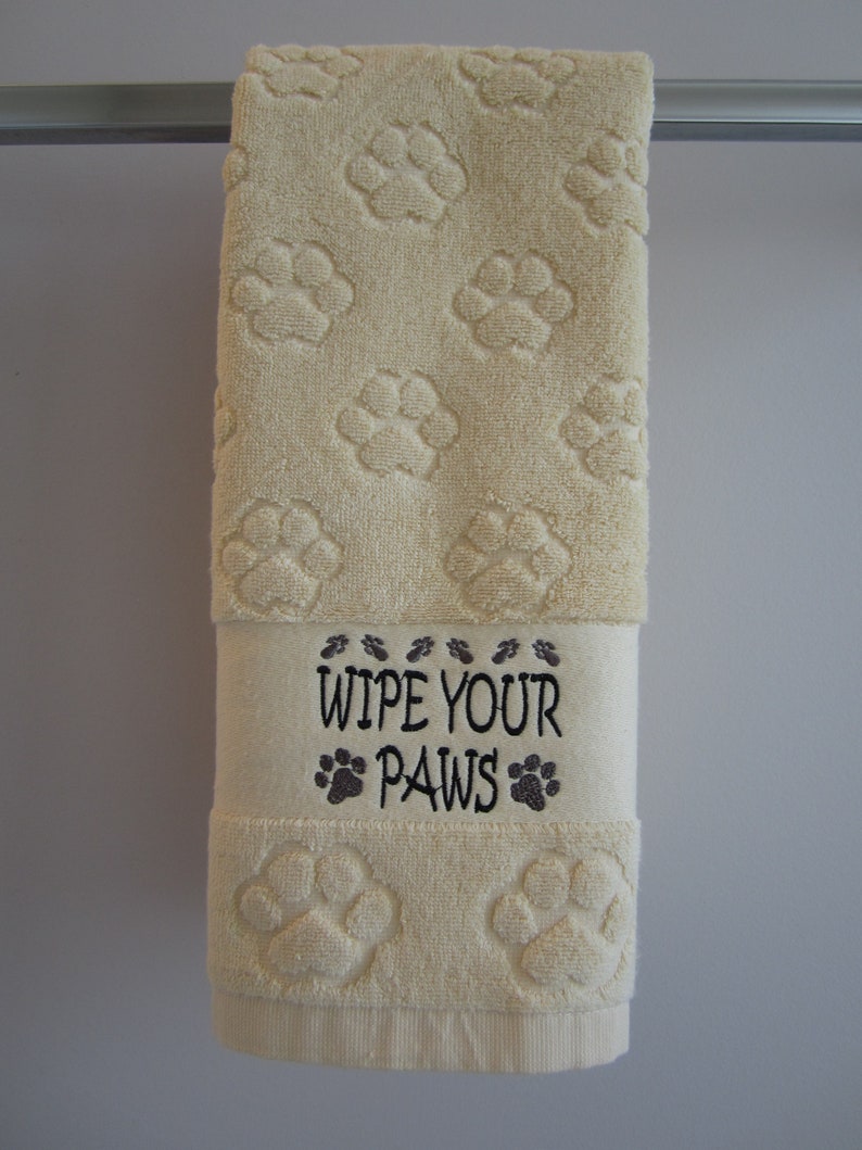 Wipe your Paws embroidered paw print hand towel Etsy