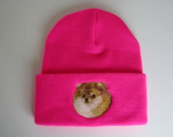 Pomeranian embroidered beanie