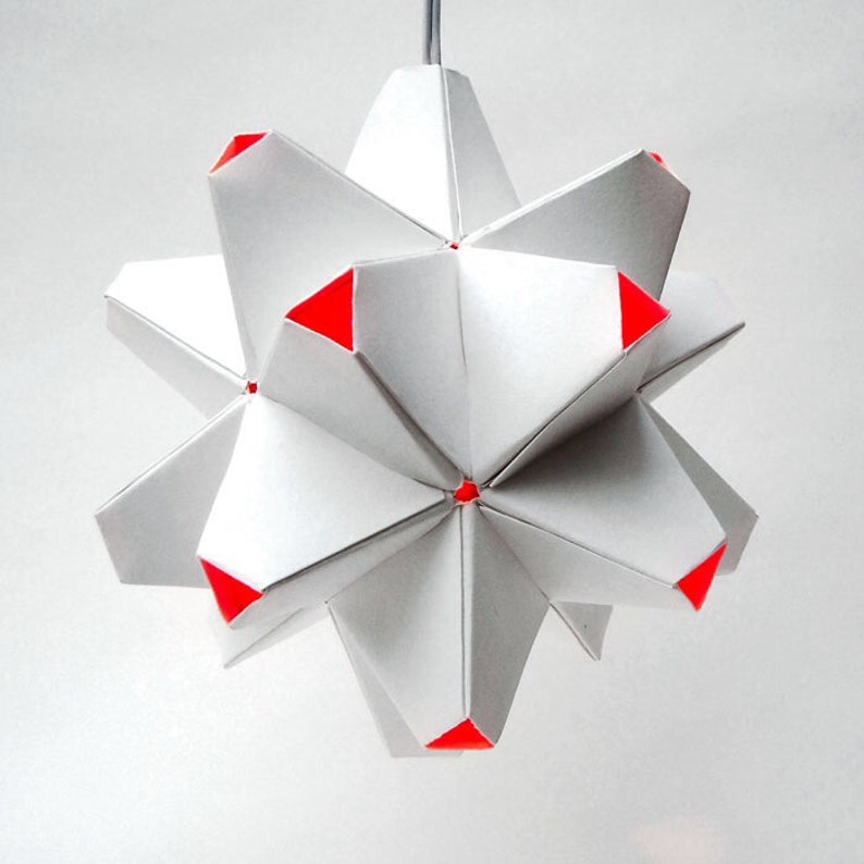 Paper Origami Lamp. White and Orange. 60 sides. Polyhedra Luminaria Series image 1