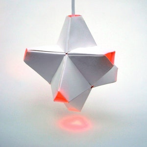 Paper Origami Lamp. White and Orange. 24 sides. (Polyhedra Luminaria Series)