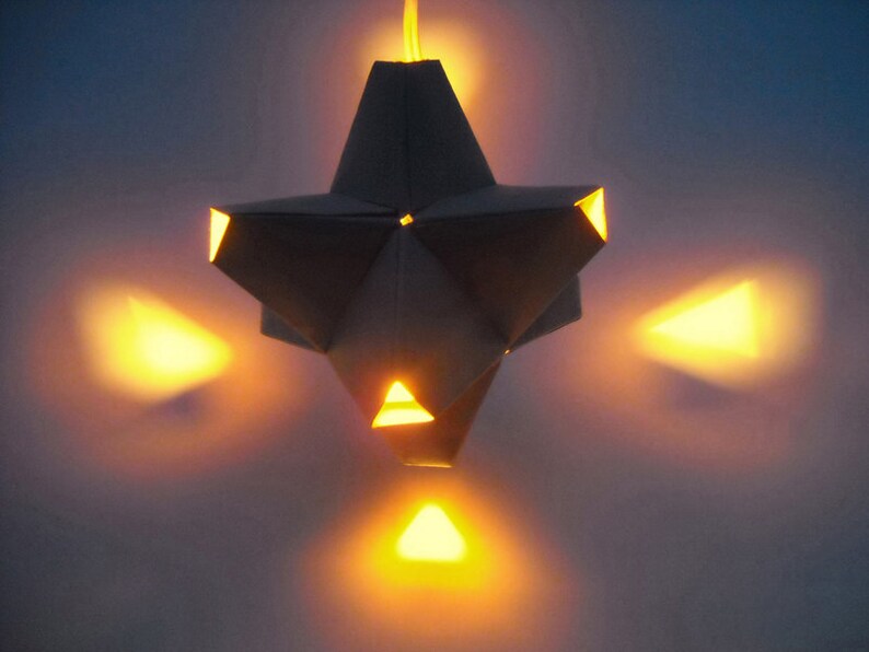 Paper Origami Lamp. Light Grey and Yellow. 24 Sides. Etsy