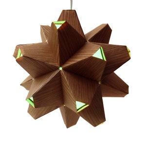 Paper Origami Lamp. Wood Grain and Aqua. 60 sides. Polyhedra Luminaria Series image 1