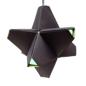 Paper Origami Lamp. Dark Grey and Aqua. 24 sides. Polyhedra Luminaria Series image 2
