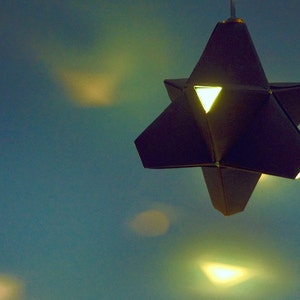 Paper Origami Lamp. Dark Grey and Aqua. 24 sides. (Polyhedra Luminaria Series)