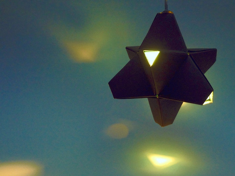 Paper Origami Lamp. Dark Grey and Aqua. 24 sides. Polyhedra Luminaria Series image 1