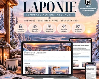 Notion Travel Planner Laponie | Trip Planner & Packing List | Carnet de voyage numérique | Guide Laponie