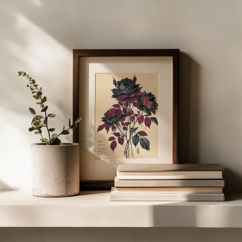 Vintage Rose Botanical Study, Dark Academia Printable Wall Art (digital Download) 127 - Etsy