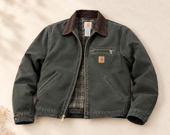 Giacca Carhartt J97 Detroit verde muschio / Cappotto da lavoro foderato in tessuto vintage