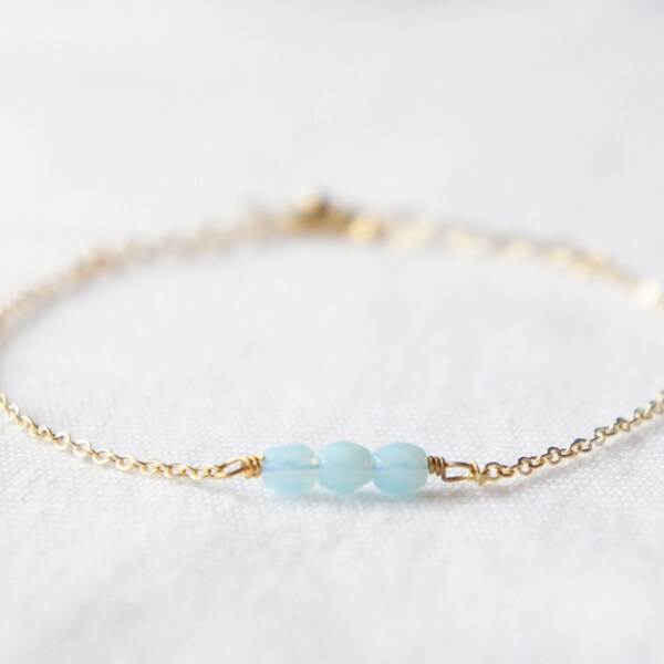 Pastel baby blue beaded bracelet- dainty gold plated chain with star- modern minimalist jewelry for everyday
