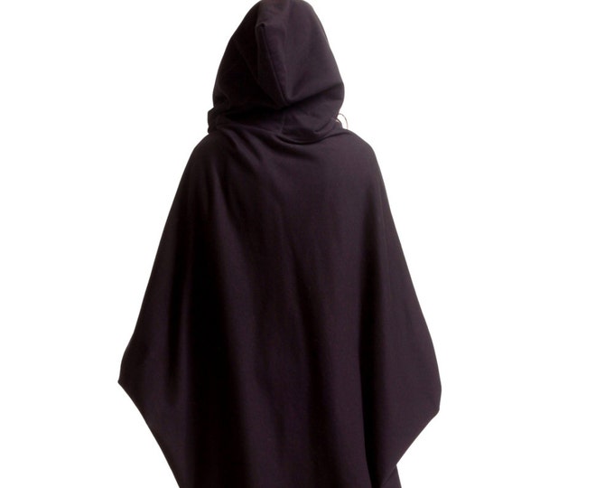 Black Warm Maxi Hoodie, Asymmetric Oversized Fleece Cotton Top