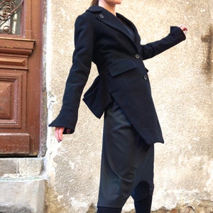 NEW COLLECTION Asymmetric Extravagant Black Cashmere Wool Coat / High Quality Buttoned  Jacket by AAKASHA A07181