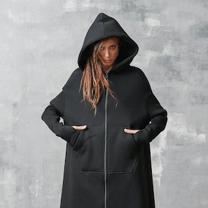 Extra Long Zippered Hoodie A92041 image 2