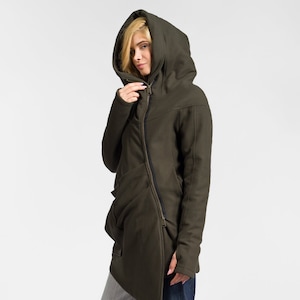 NEW Extra Warm Asymmetric Quilted  Hooded Coat/ Wool Cashmere Blend/ Double Zipper Coat with Large Pocket by AAKASHA A07198