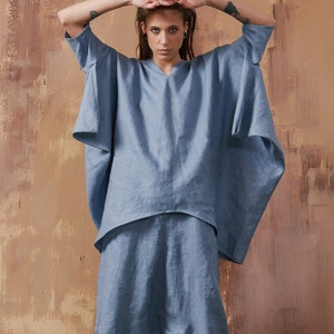 Loose Draped Linen Blouse , Oversized Linen Top , Plus Size Linen Top A92025