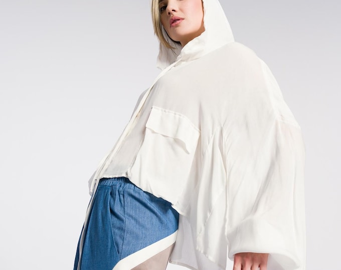 Oversize Shirt Extra Large Hooded Top Viscose Shirt with pockets and Buffon Wide Sleeves  Summer Lightweight Bohemian Tunic