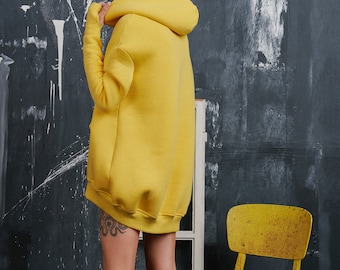 Drop Shoulder Oversized Hoodie, Fleece Top Kangaroo Pocket, Thumb Hole Sleeves