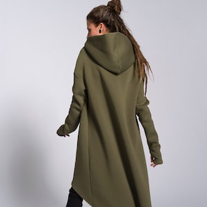 Asymmetric Maxi Hoodie, Warm Overall  with Kangaroo pocket A08022
