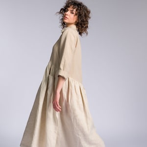 Plus Size Linen Shirt Dress, Bohemian Baby Doll Style A92256