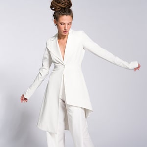 Wedding  Blazer  Asymmetric Buttoned Trench  Jacket Hight Waist with Asymmetrical Cut