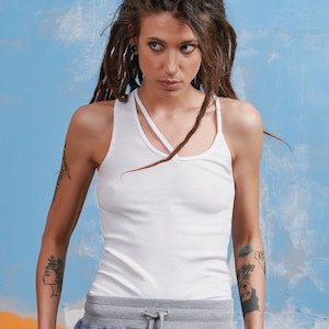 Tank Top with Asymmetric Straps , Summer asymmetrical strap tank top by Aakasha A92004