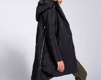 Hooded Quilted Winter Coat, Waterproof Windproof Jacket Warm Parka Side Pockets