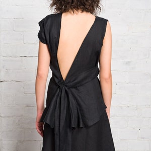 Sommer Leinen Wrap Top, Asymmetrische Schultern Leinen Top mit Offener Rücken A12120