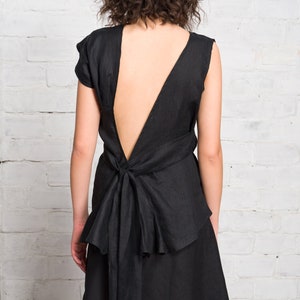 Asymmetric Shoulders Linen Top with Open Back A12120