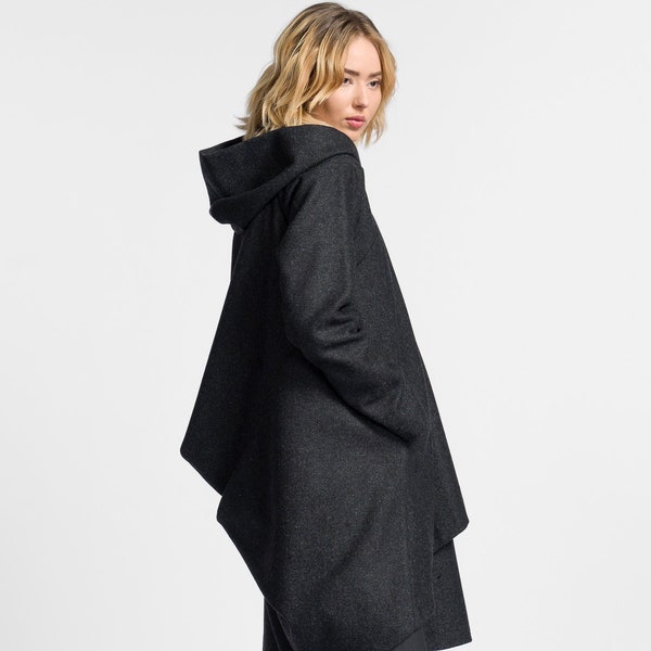 Asymmetric Drape Back Coat A07570