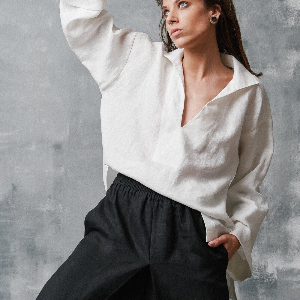 Flared Sleeves Linen Shirt Printfushion