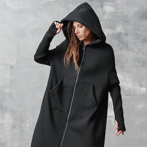 Extra Long Zippered Hoodie A92041 image 1