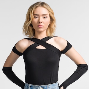 CROSS NECK TOP with Gloves