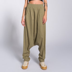 Plus Size Linen Deep Drop Crotch Pants, Sunmer Linen Harem Pants