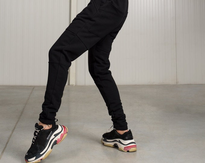 Cotton Elastic Waist Pants  Seam Details Jogger Pants A92202