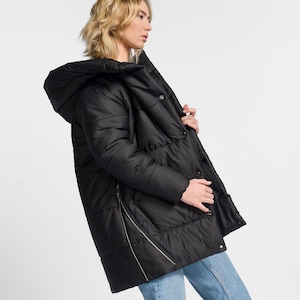 Warm Quilted Winter Coat Adjustable Silhouette Quilted Jacket Hooded Puffy Oversized  Jacket  A92085