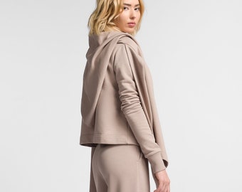 Hooded Wrap Sweatshirt & Soft Wide-Leg Pants Set