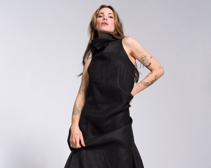 Linen High Neck Cocoon Dress A92318