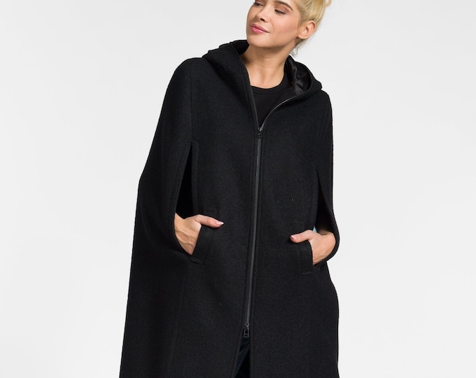 Long Zippered Cape Coat A92051