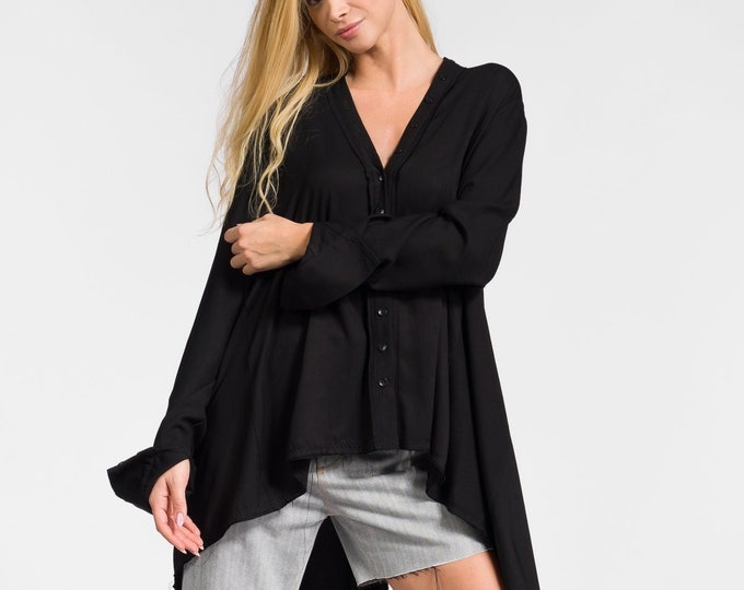 Asymmetric Shirt Tunic With Draped  Back, Oversized Tunic, Plus Size Shirt, Bohemian Tunic A90569
