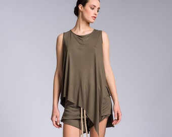 Two-Piece Set of Asymmetric Tank Top and Shorts with Skirt Overlay A92274