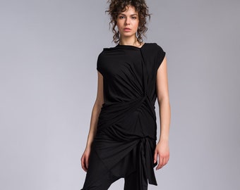 Twisted Drapes Sleeveless Top , Summer Flowing tunic A92251