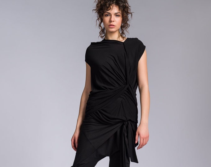 Twisted Drapes Sleeveless Top , Summer Flowing tunic A92251