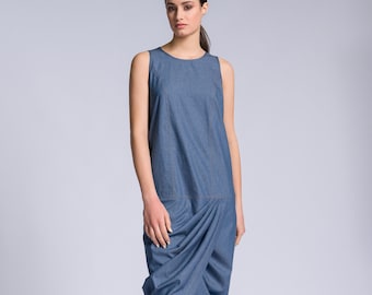 Chambray Dress with Twisted Pleat A92267