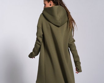 Asymmetric Maxi Hoodie, Warm Overall  with Kangaroo pocket A08022