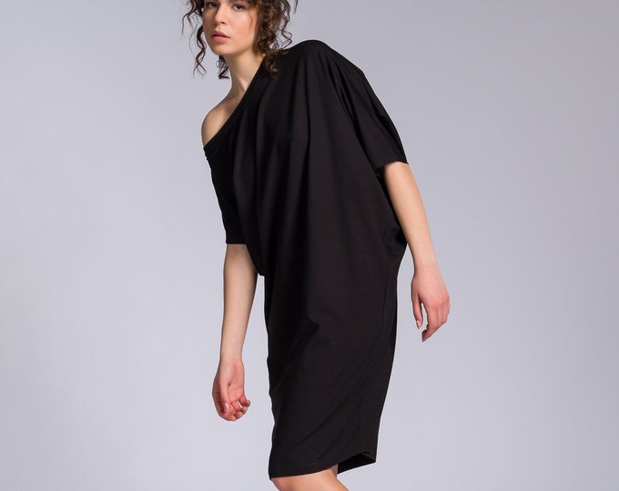 Plus Size Dress ,Batwing sleeve asymmetric midi Dress A92282